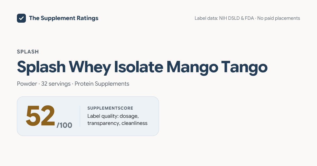 Splash Whey Isolate Mango Tango — 52/100 SupplementScore | The ...